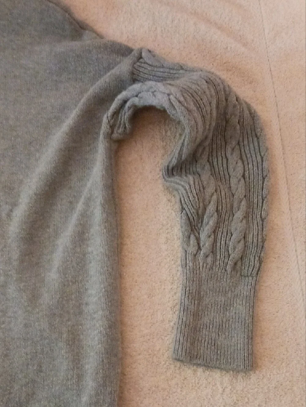 Michael Kors Light Gray Crewneck Sweater with Cable-Sleeve Detail